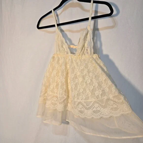VICTORIA'S SECRET Y2K Fairy Lacy Sheer Ivory Babydoll Top Size M Never Worn! - Picture 3 of 16